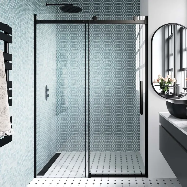Oslo Matt Black Premium Easy Clean 8mm Sliding Shower Door 1400mm