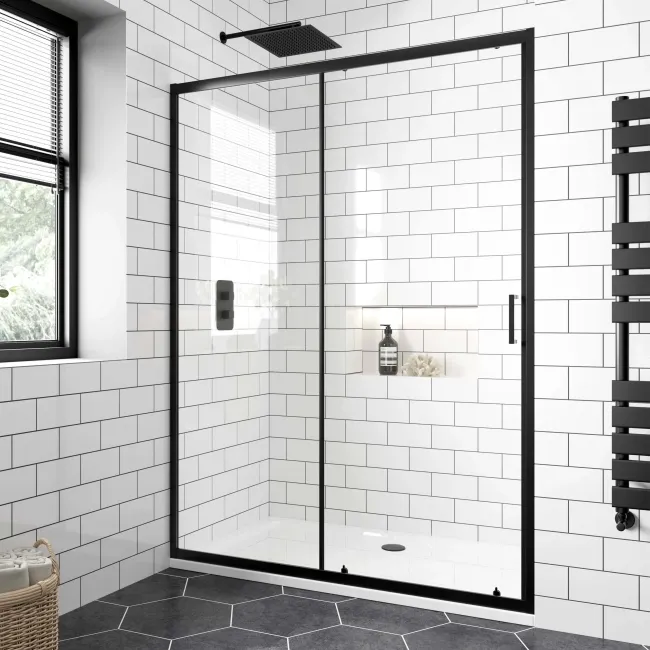 London Matt Black 6mm Sliding Shower Door 1400mm