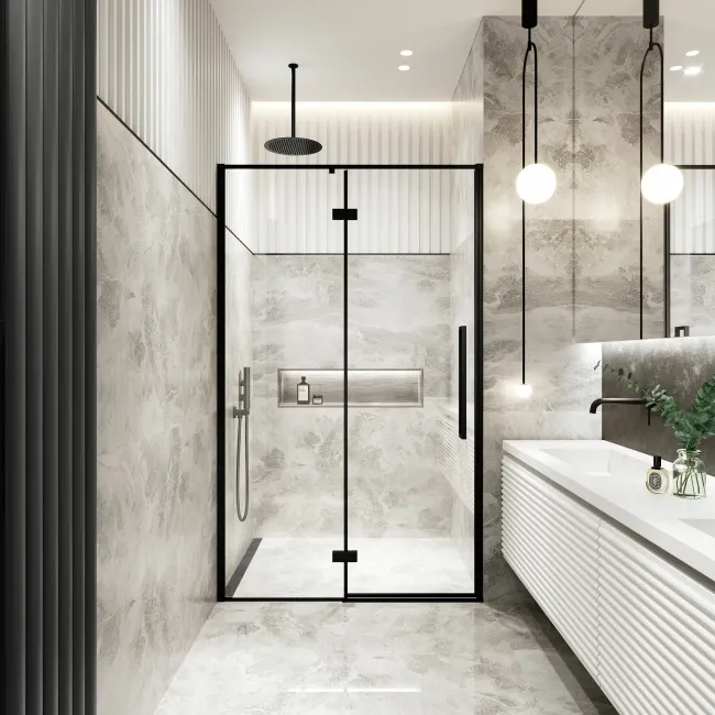 Helsinki Matt Black Premium Easy Clean 8mm Hinged Shower Door 1200mm