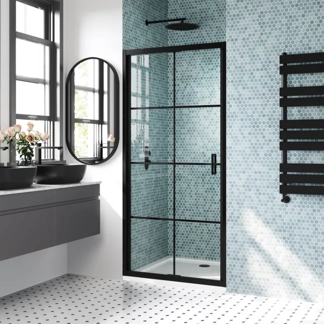 London Matt Black Grid 6mm Bifold Shower Door 900mm