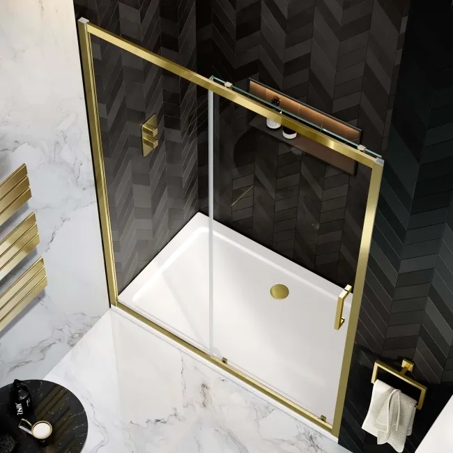 Hamburg Brushed Brass Easy Clean 8mm Sliding Shower Door 1400mm - Easy Fix Feature