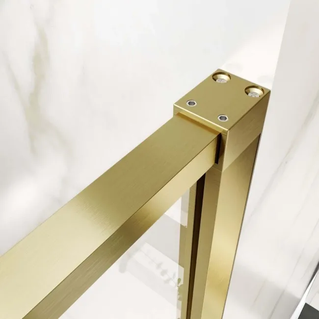 Helsinki Brushed Brass Premium Easy Clean 8mm Hinged Shower Door 1400mm