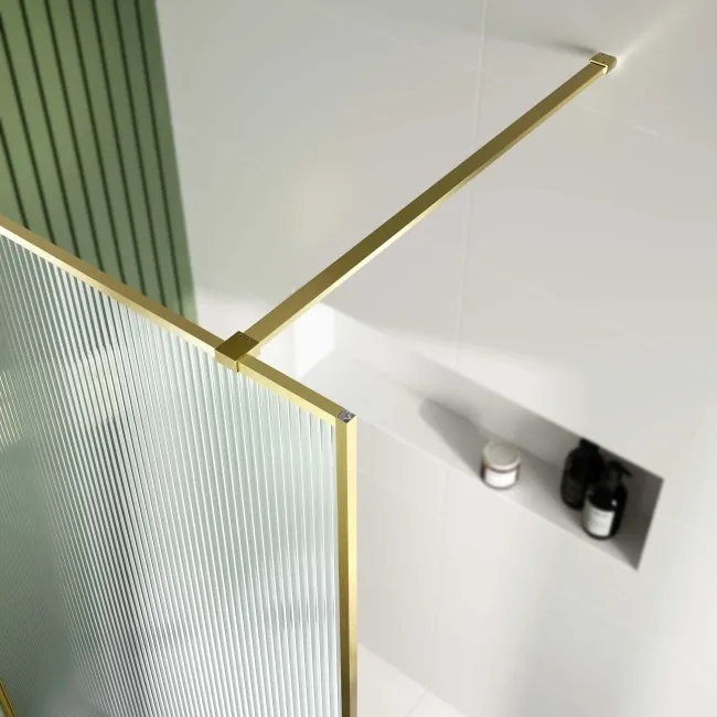 Munich Fluted Effect Brushed Brass Easy Clean 8mm Wet Room Shower Glass Panel 1100mm