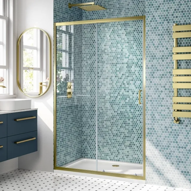 London Brushed Brass 6mm Sliding Shower Door 1200mm