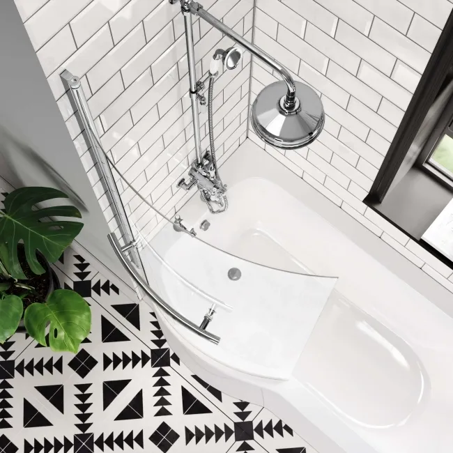 6mm P Shaped Easy Clean Bath Screen with Towel Rail