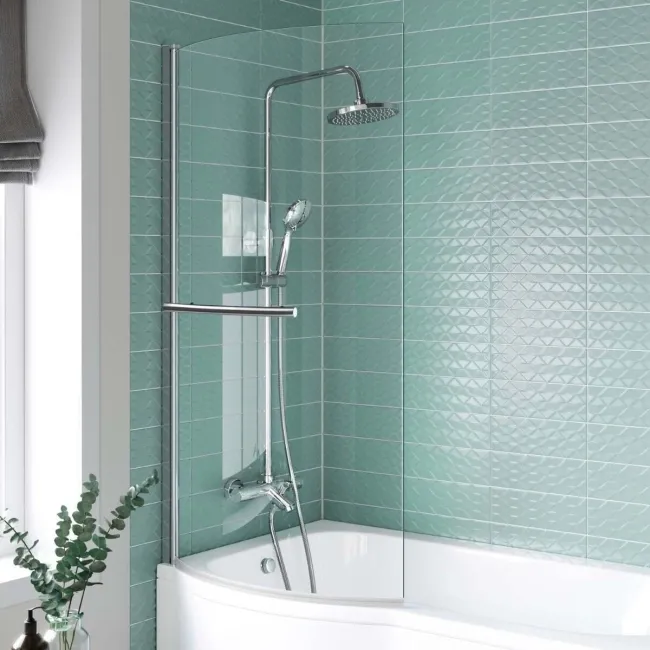 4mm P Shaped Bath Screen with Towel Rail