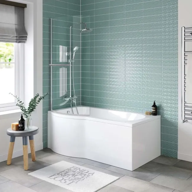 4mm P Shaped Bath Screen with Towel Rail