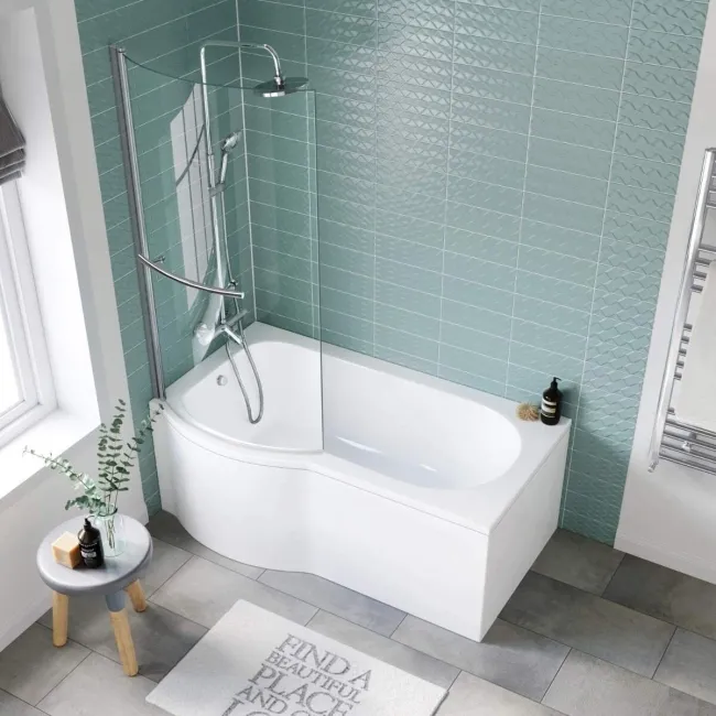 4mm P Shaped Bath Screen with Towel Rail