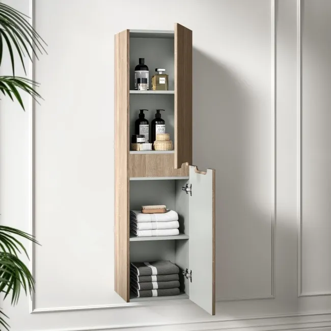 Crete Fluted Apex Oak Wall Hung Tall Cabinet 1400x350mm