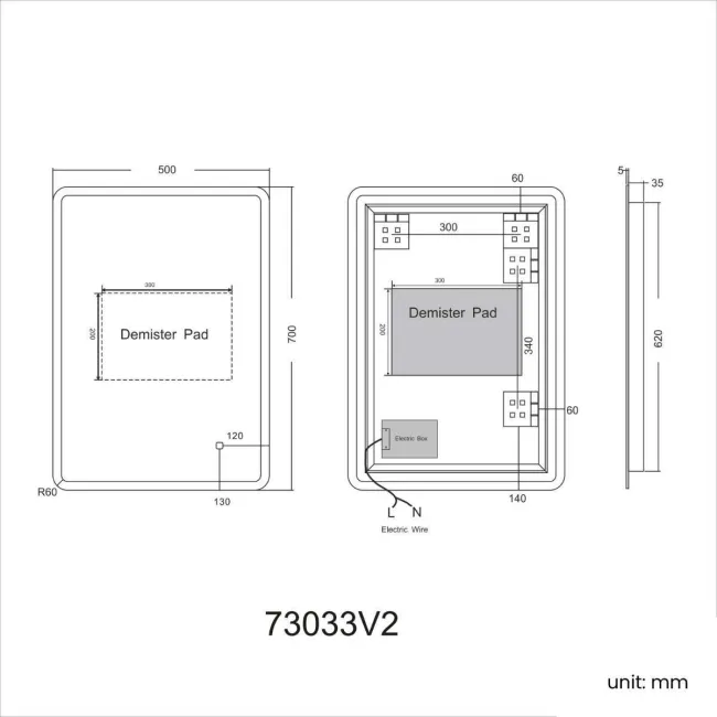 Evelyn Illuminated LED Mirror 700x500mm