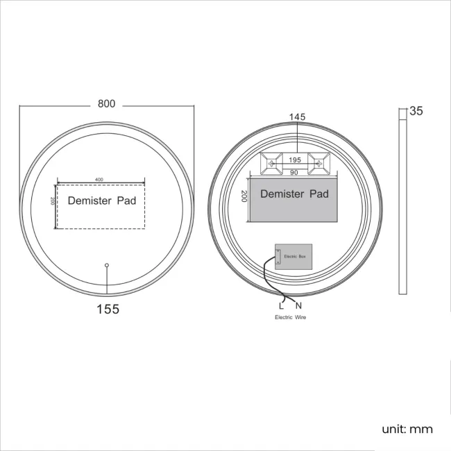 Mollie Black Framed Round Illuminated LED Mirror 800mm