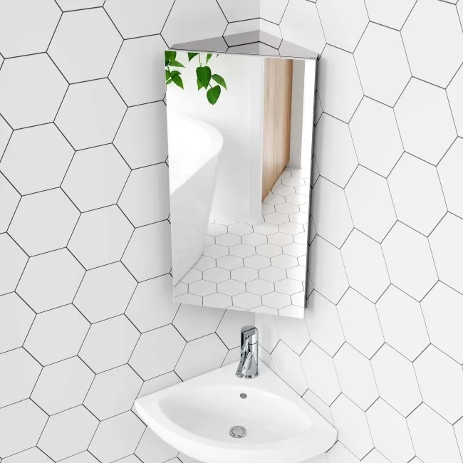 Madelyn Corner Stainless Steel Mirror cabinet 600mm Tall