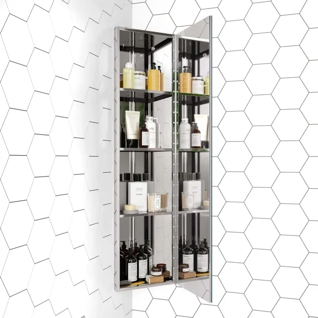 Madelyn Corner Stainless Steel Mirror cabinet 1200mm Tall