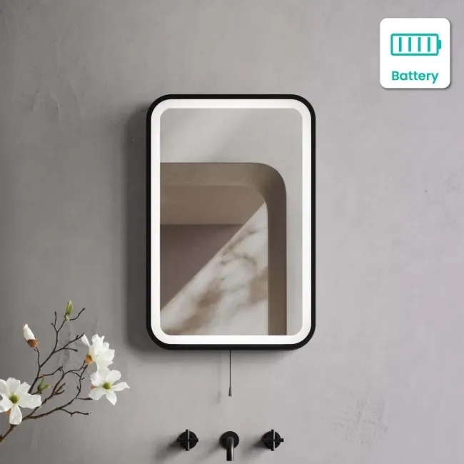 Olivia Battery Operated Black Framed Illuminated LED Mirror 600x400mm