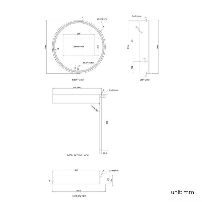 Mollie Black Framed Round Illuminated LED Mirror Cabinet 600mm