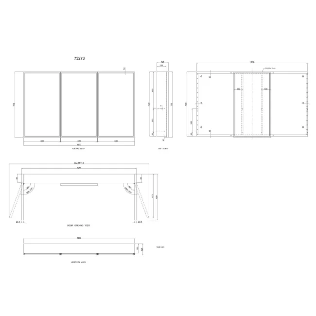 Mia Black Framed Mirror Cabinet 710x1200mm