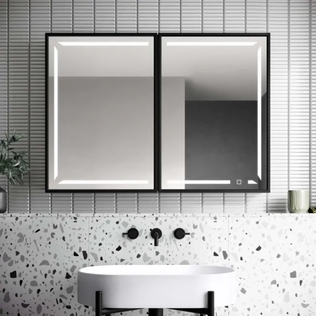 Mia Black Framed Illuminated LED Mirror Cabinet 710x1000mm