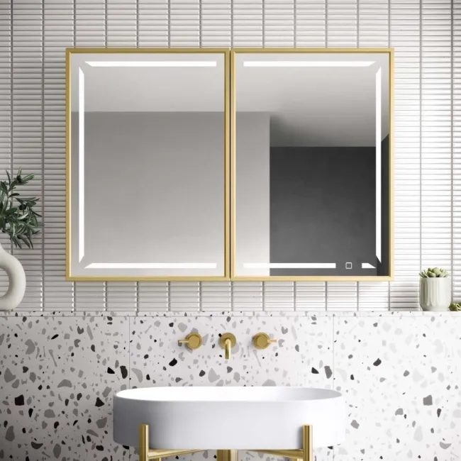 Mia Matt Brass Illuminated LED Mirror Cabinet 710x1000mm