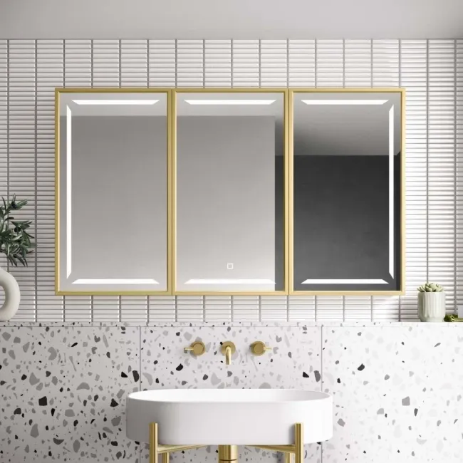Mia Matt Brass Illuminated LED Mirror Cabinet 710x1200mm