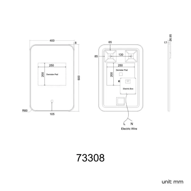 Olivia Black Framed Backlit llluminated LED Mirror 600x400mm