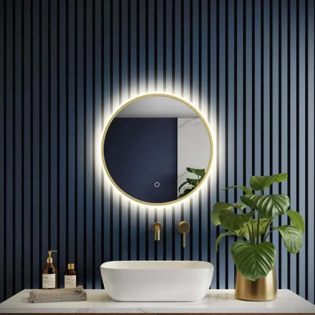 Mollie Brushed Brass Round Backlit Illuminated LED Mirror 500mm