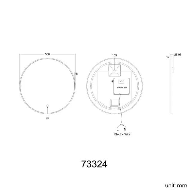 Mollie Brushed Brass Round Backlit Illuminated LED Mirror 500mm