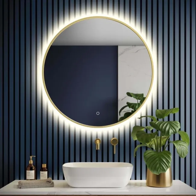 Mollie Brushed Brass Round Backlit Illuminated LED Mirror 800mm