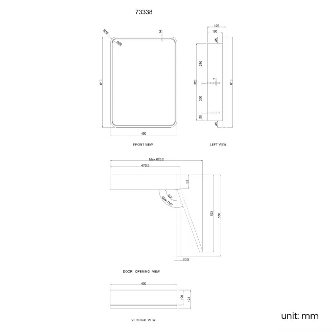 Olivia Black Framed Mirror Cabinet 610x450mm