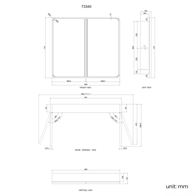 Olivia Black Framed Mirror Cabinet 710x800mm
