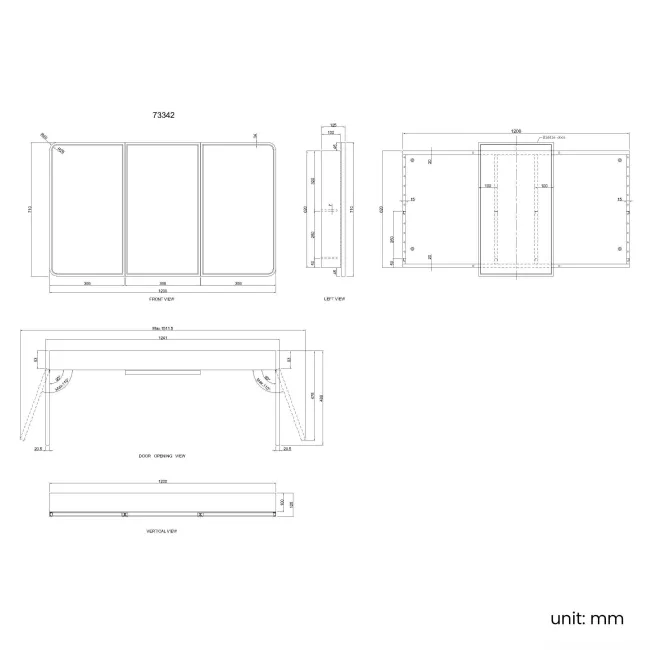 Olivia Black Framed Mirror Cabinet 710x1200mm