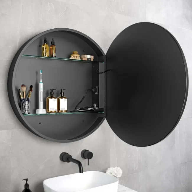 Mollie Black Framed Round Illuminated LED Mirror Cabinet 800mm