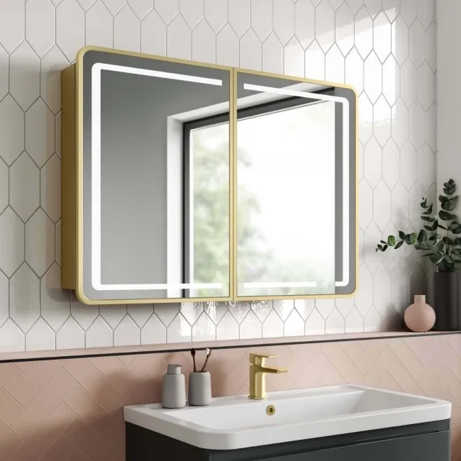 Olivia Matt Brass Illuminated LED Mirror Cabinet 710x1000mm