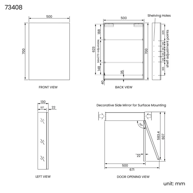 Esme Matt Black Recessed Mirror Cabinet 700x500mm
