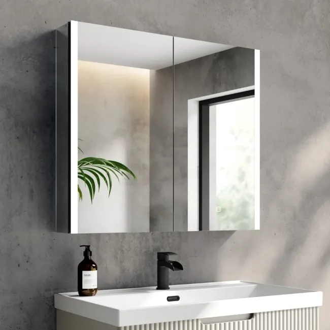 Selma Matt Black Illuminated LED Recessed Mirror Cabinet 700x800mm
