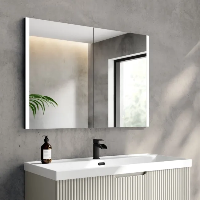 Selma Matt Black Illuminated LED Recessed Mirror Cabinet 700x1000mm