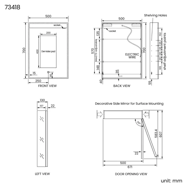 Esme Matt Black Illuminated LED Recessed Mirror Cabinet 700x500mm