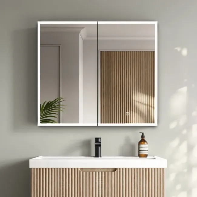 Esme Matt Black Illuminated LED Recessed Mirror Cabinet 700x800mm