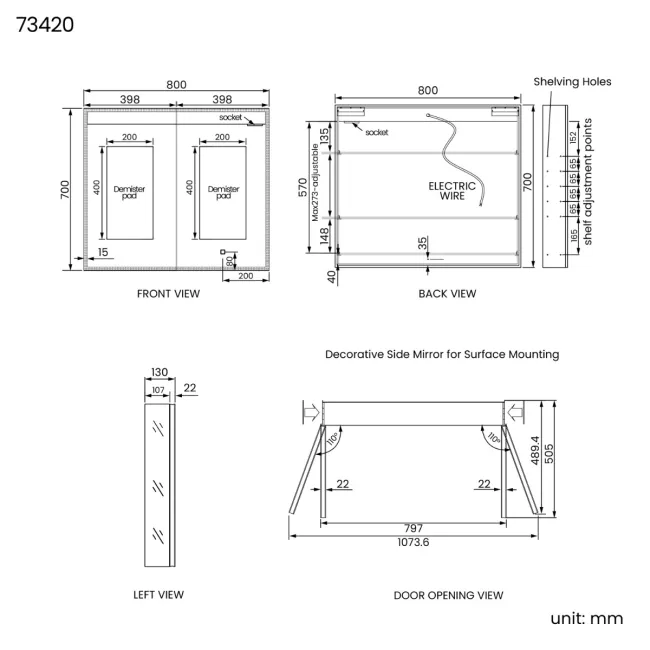 Esme Matt Black Illuminated LED Recessed Mirror Cabinet 700x800mm