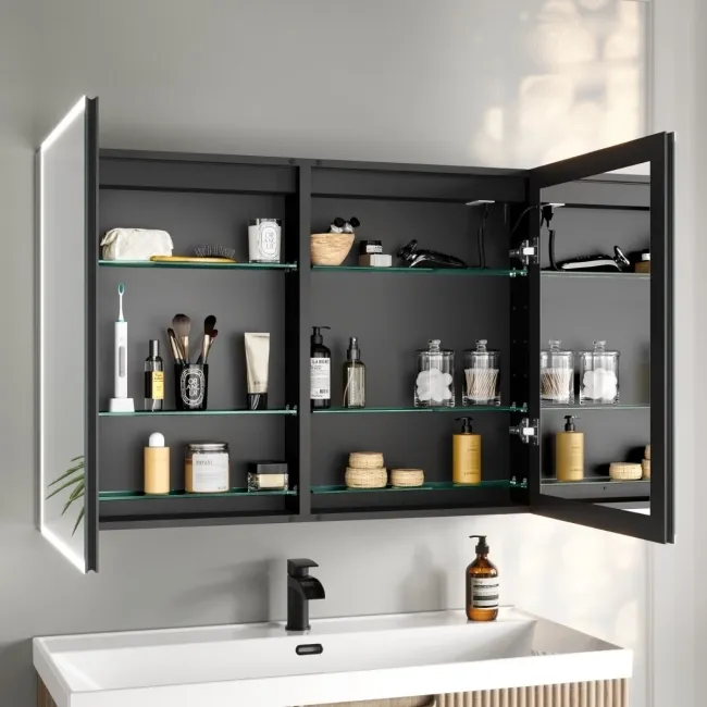Esme Matt Black Illuminated LED Recessed Mirror Cabinet 700x1000mm