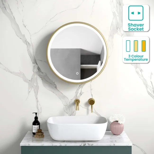 Mollie Matt Brass Round Illuminated LED Mirror Cabinet 500mm