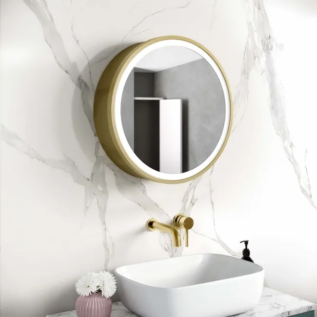 Mollie Matt Brass Round Illuminated LED Mirror Cabinet 500mm