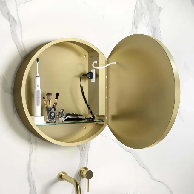 Mollie Matt Brass Round Illuminated LED Mirror Cabinet 500mm