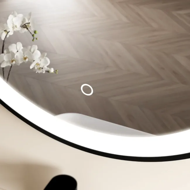 Delilah Black Framed Round Illuminated LED Mirror 600mm