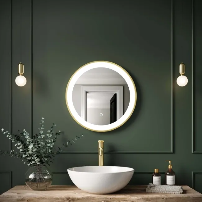 Delilah Brushed Brass Round Illuminated LED Mirror 500mm