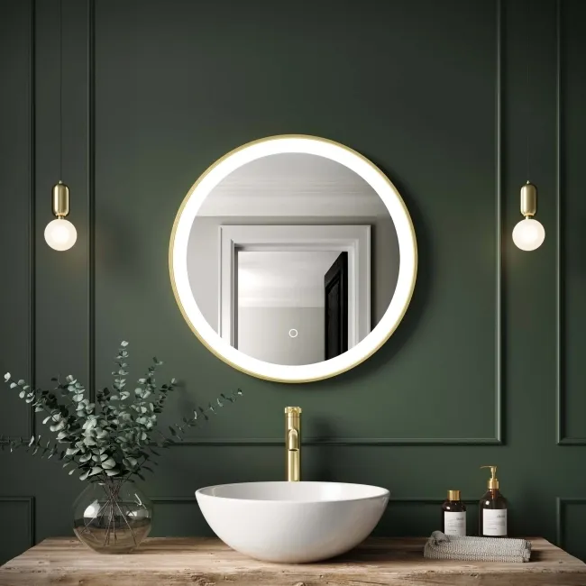 Delilah Brushed Brass Round Illuminated LED Mirror 600mm