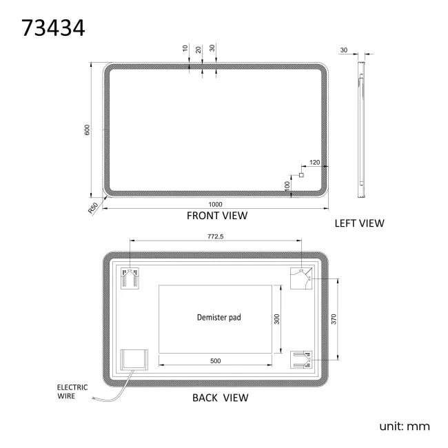 Mila Black Framed Illuminated LED Mirror 600x1000mm