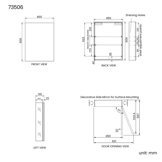 Esme Matt Black Recessed Mirror Cabinet 600x450mm