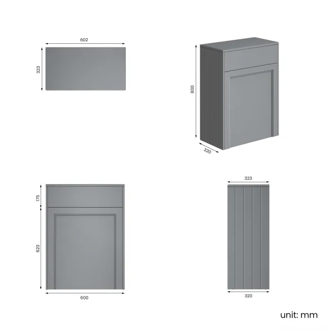 Monaco Dove Grey Back To Wall Toilet Unit 600mm
