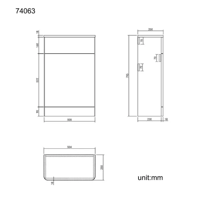 Bali Tungsten Grey Slimline Back To Wall Toilet Unit 500mm