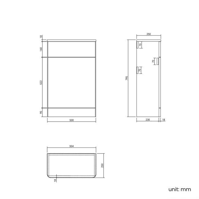 Linen White Slimline Back To Wall Toilet Unit 500mm